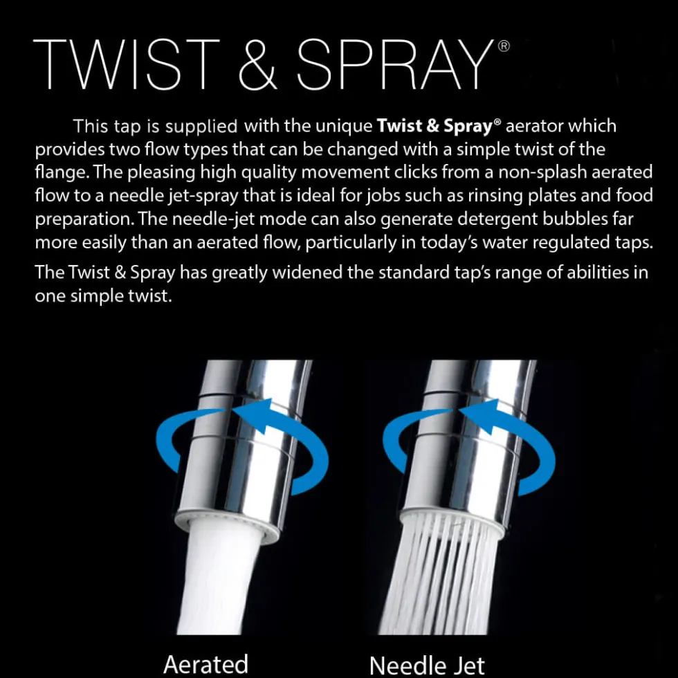Clearwater Rococo WRAS Approved Twin Lever Mono Kitchen Mixer with Swivel Spout