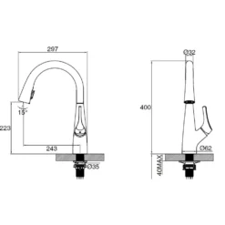 Clearwater Rosetta WRAS Approved Single Lever Mono Pull Out Spray Kitchen Mixer and Cold Filtered Water Tap
