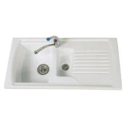 Clearwater Sonnet White Ceramic 1.5 Bowl Sink with Reversible Drainer - 970 x 500mm