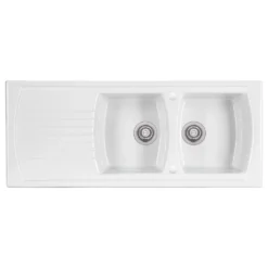 Clearwater Sonnet White Ceramic Double Bowl Sink with Reversible Drainer - 1205 x 500mm