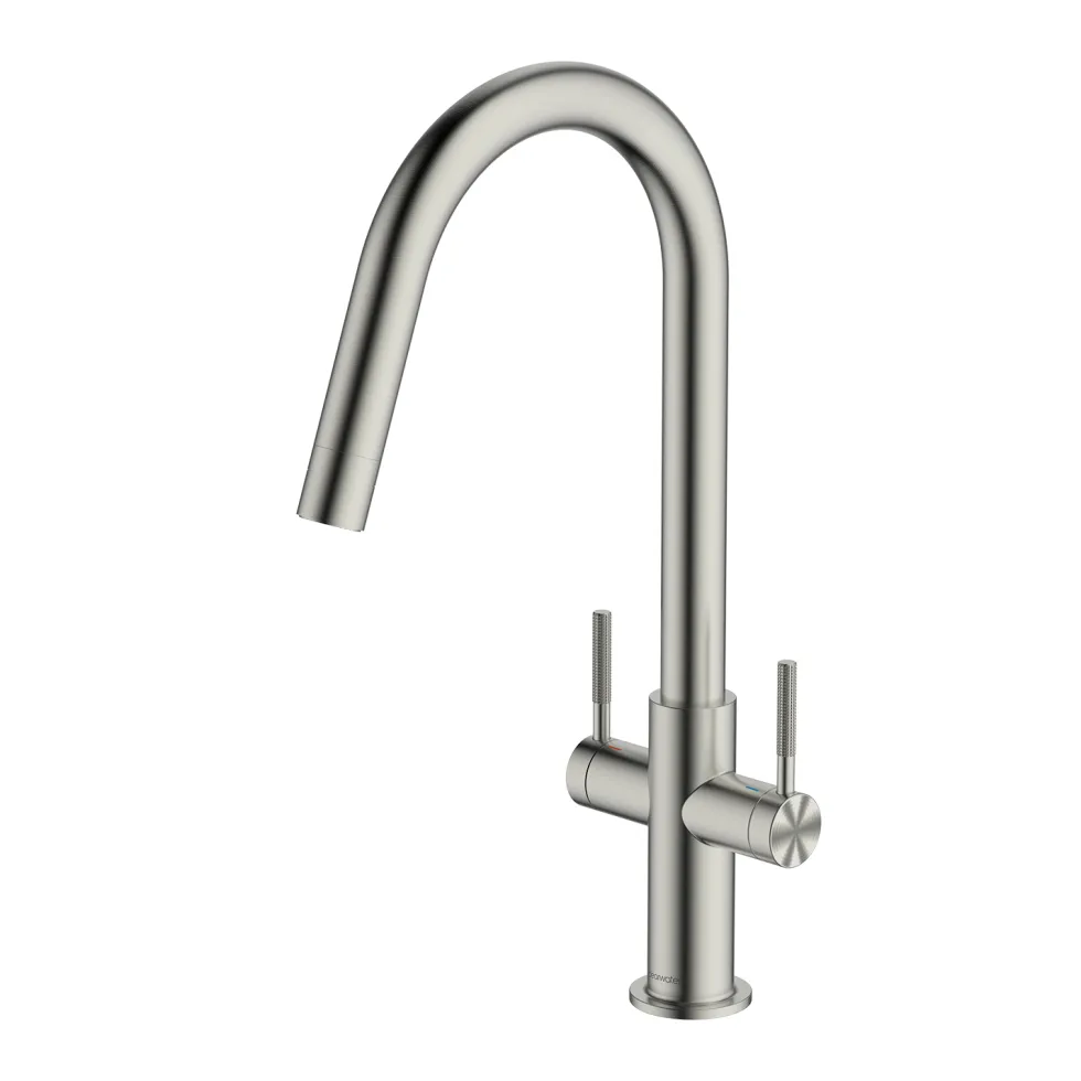 Clearwater Topaz Twin Lever Mono Kitchen Mixer with 'Twist & Spray' Spout and Knurled Handles