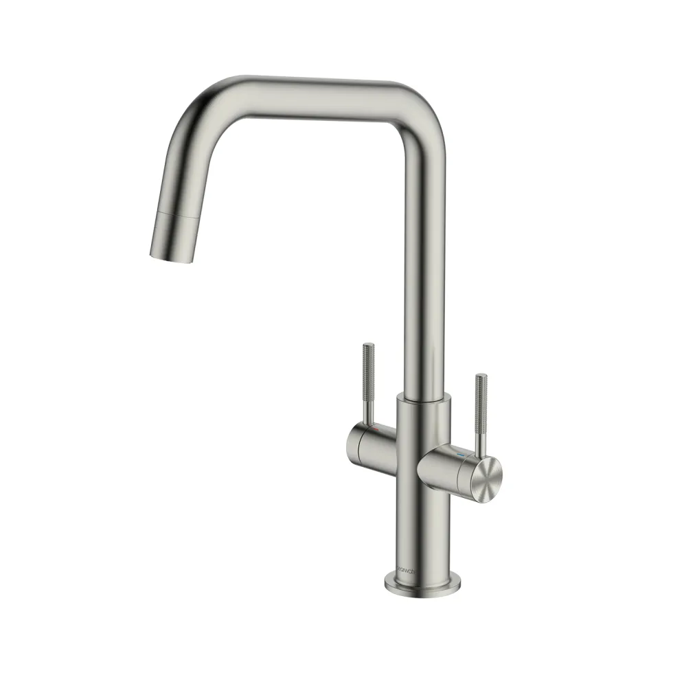 Clearwater Topaz Twin Lever Mono Kitchen Mixer with 'Twist & Spray' U Spout and Knurled Handles