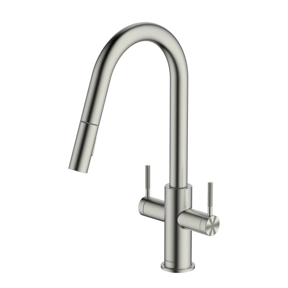 Clearwater Topaz Twin Lever Mono Pull Out Spray Kitchen Mixer with Knurled Handles