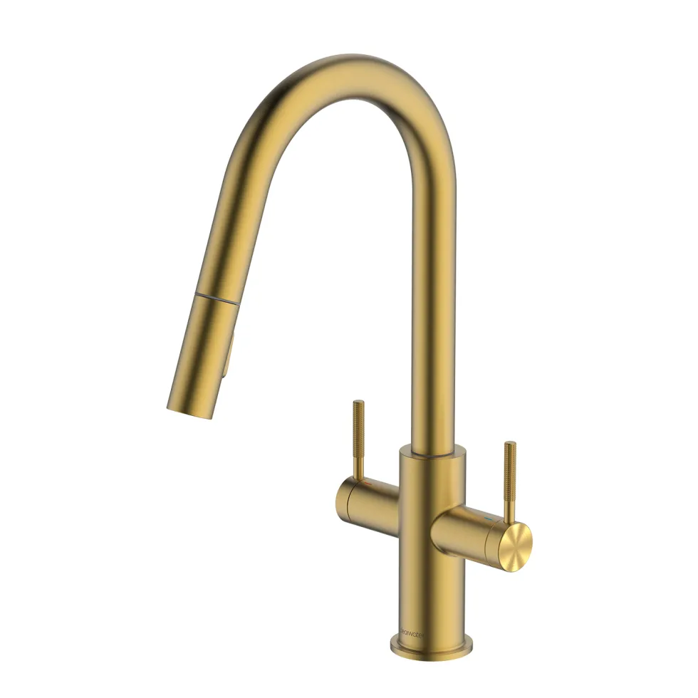 Clearwater Topaz Twin Lever Mono Pull Out Spray Kitchen Mixer with Knurled Handles
