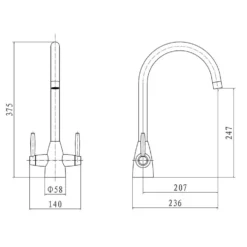 Clearwater Tutti Twin Lever Mono Sink Mixer with Swivel Spout
