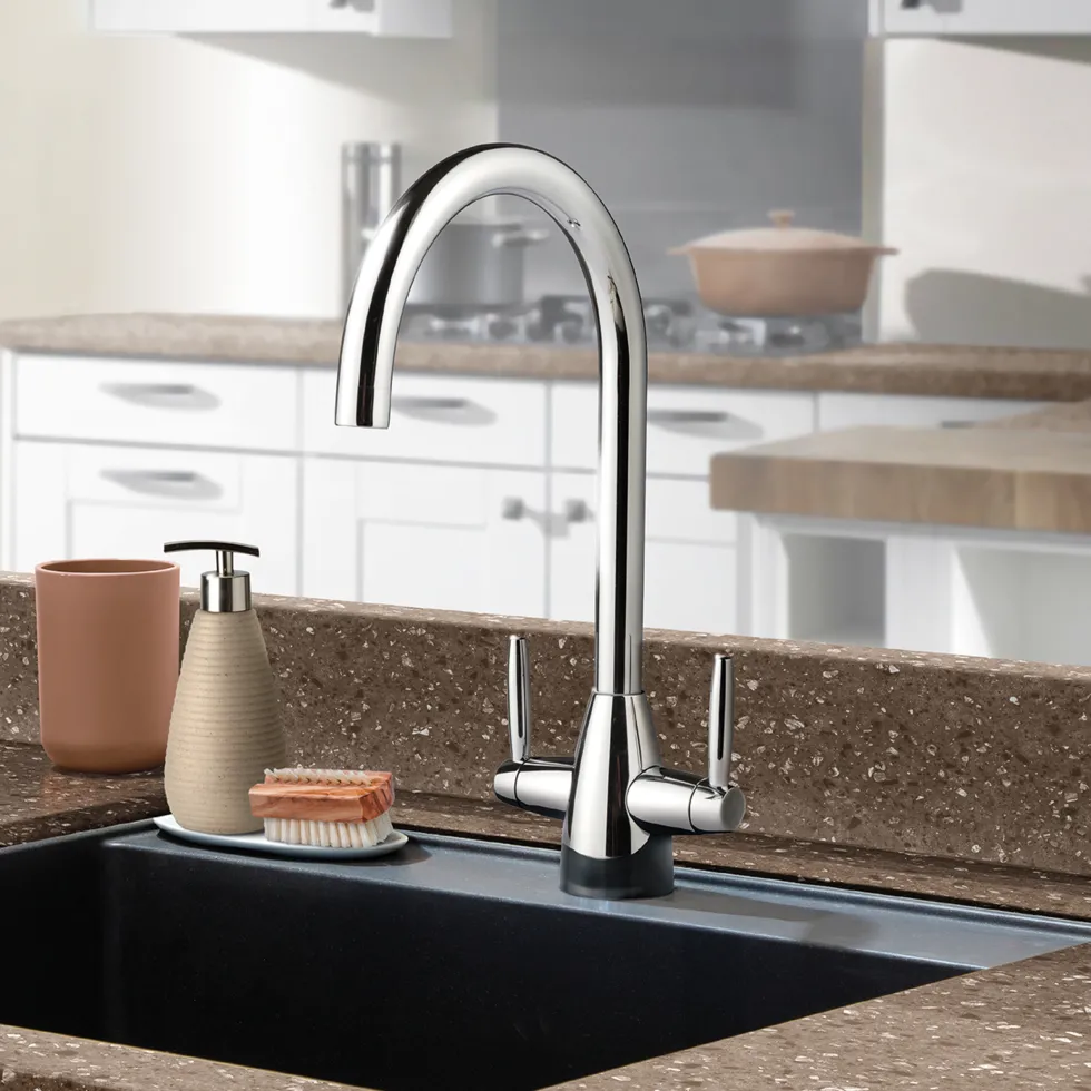 Clearwater Tutti Twin Lever Mono Sink Mixer with Swivel Spout