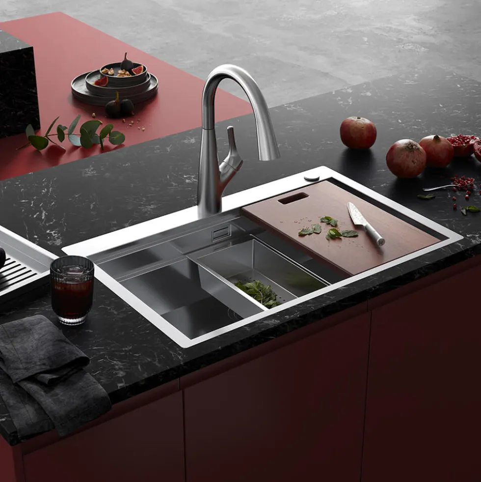 Clearwater Urban Smart Extra Large 1 Bowl Stainless Steel Kitchen Sink, Integrated Accessories & Automatic Waste - 800 x 520mm