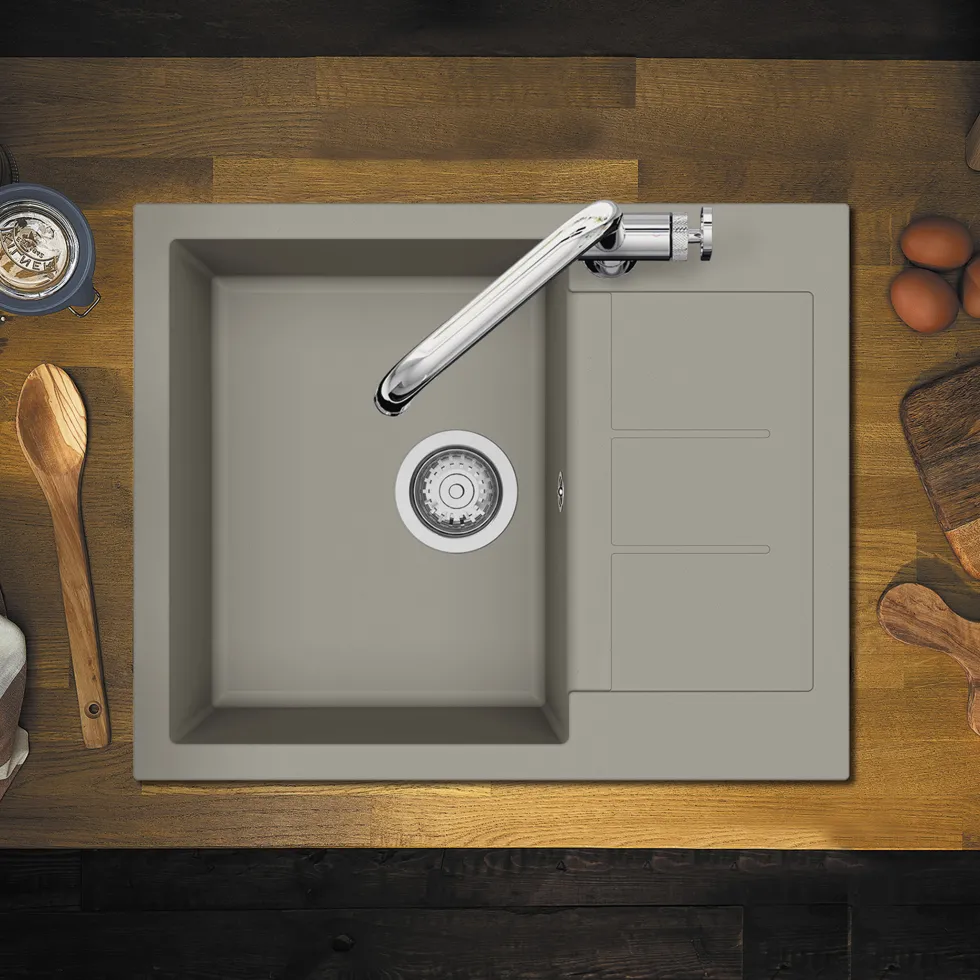 Clearwater Vesta 1 Bowl Granite Composite Kitchen Sink with Reversible Drainer - 620 x 500mm