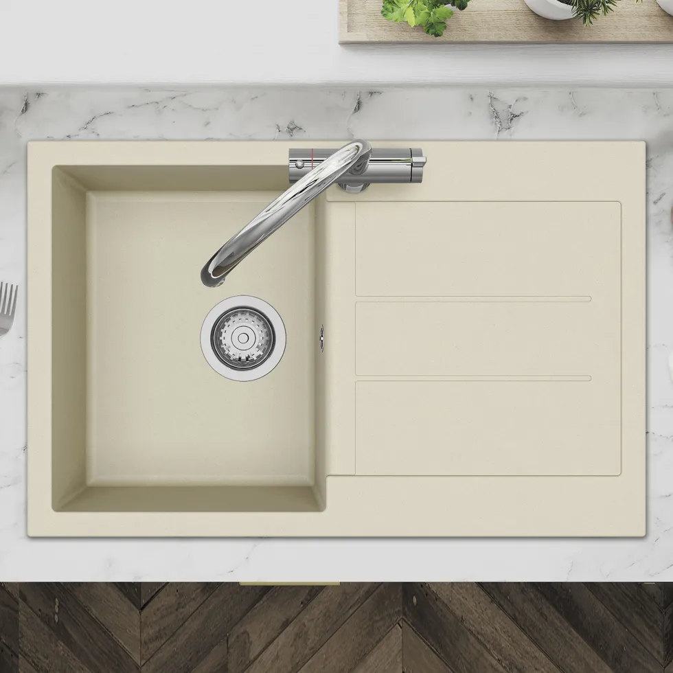 Clearwater Vesta 1 Bowl Granite Composite Kitchen Sink with Reversible Drainer - 780 x 500mm