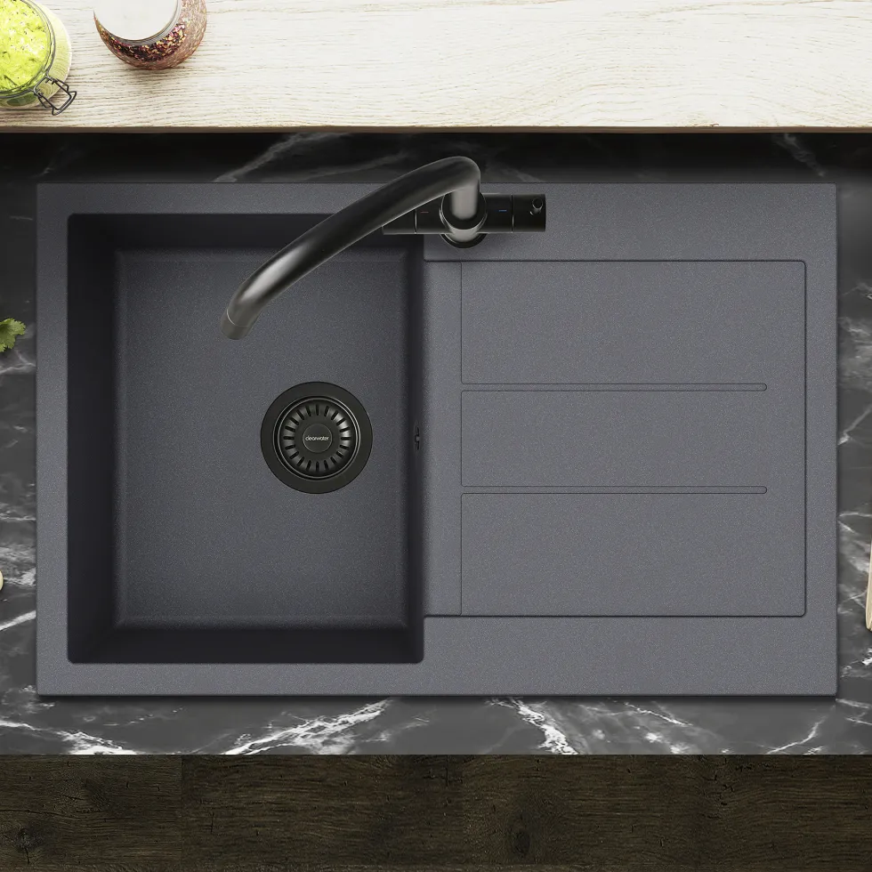 Clearwater Vesta 1 Bowl Granite Composite Kitchen Sink with Reversible Drainer - 780 x 500mm