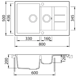 Clearwater Vesta 1.5 Bowl Kitchen Sink with Reversible Drainer - 800 x 500mm