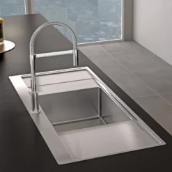Clearwater Xeron B50 Single Bowl Brushed Stainless Steel Sink with Double Drainer & Waste - 1160 x 520mm