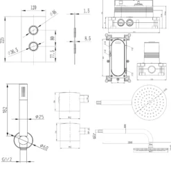 Core Concealed Thermostatic Valve, Fixed Head & Shower Handset Kit