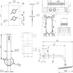 Core Concealed Thermostatic Valve, Fixed Head & Shower Handset Kit
