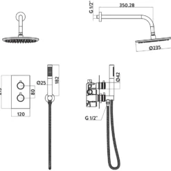 Core Concealed Thermostatic Valve, Fixed Head & Shower Handset Kit