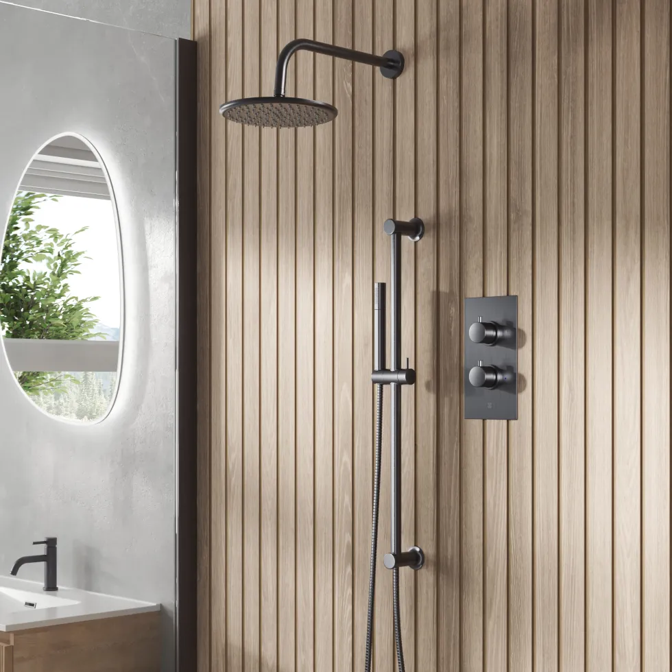 Core Concealed Thermostatic Valve, Fixed Head & Shower Rail Kit