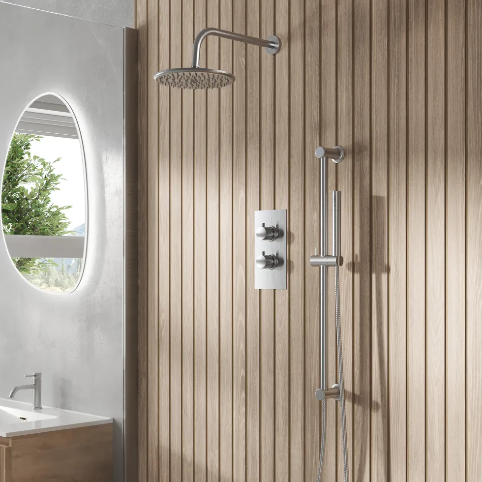 Core Concealed Thermostatic Valve, Fixed Head & Shower Rail Kit