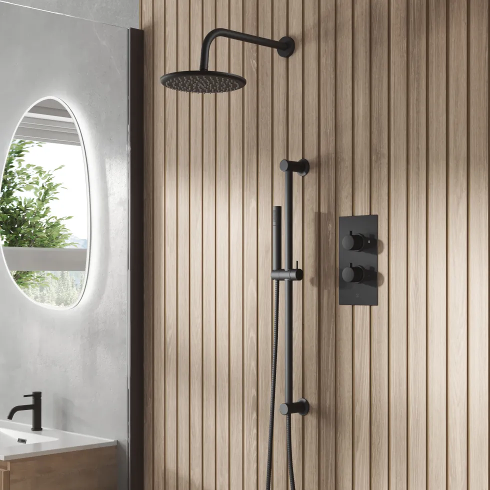Core Concealed Thermostatic Valve, Fixed Head & Shower Rail Kit