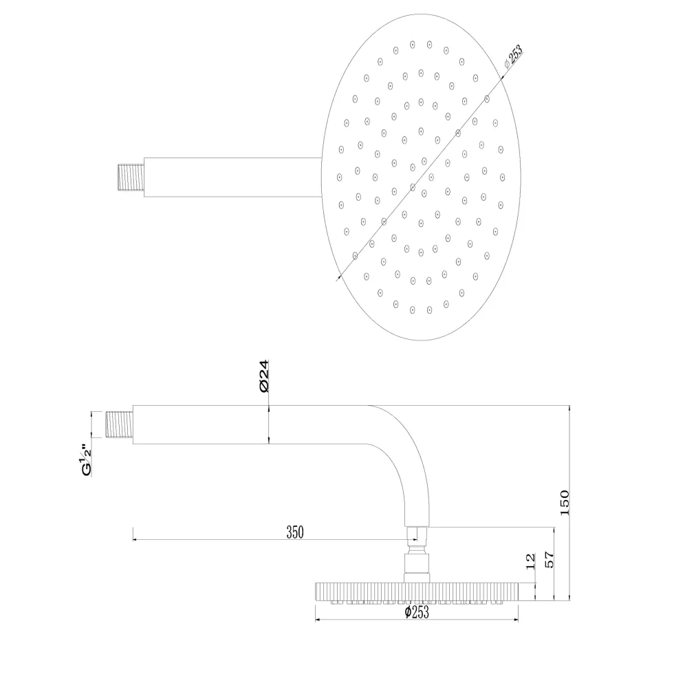 Core Fluted Round Fixed Shower Head with Arm