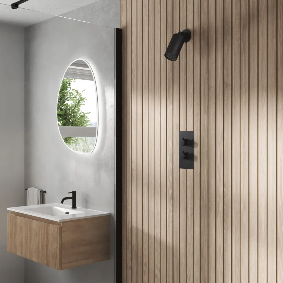 Core 1 Outlet Concealed Shower Valve & Wall Mounted Fluted Spotlight Shower Head
