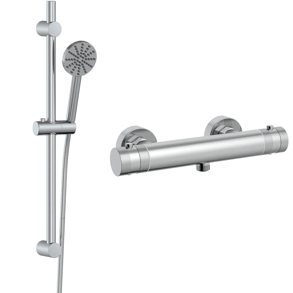 Core 1 Outlet Exposed Thermostatic Bar Valve & Fluted Slide Rail Shower Kit