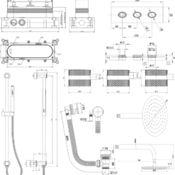 Core Shower Package with 3 Outlet Concealed Valve, Fixed Shower Head, Slide Rail Kit & Overflow Bath Filler