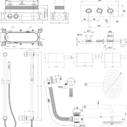 Core Shower Package with 3 Outlet Concealed Valve, Fixed Shower Head, Slide Rail Kit & Overflow Bath Filler