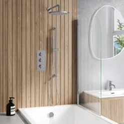 Core Shower Package with 3 Outlet Concealed Valve, Fixed Shower Head, Slide Rail Kit & Overflow Bath Filler