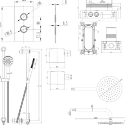 Core Shower Package with 2 Outlet Concealed Valve, Shower Head & Fluted Handset Slide Rail Kit