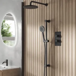 Core Shower Package with 2 Outlet Concealed Valve, Shower Head & Fluted Handset Slide Rail Kit