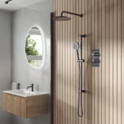 Core Shower Package with 2 Outlet Concealed Valve, Shower Head & Fluted Handset Slide Rail Kit