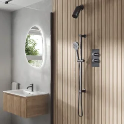 Core Shower Package with 2 Outlet Concealed Valve with Wall Mounted Fluted Spotlight Shower Head & Fluted Handset Slide Rail Kit