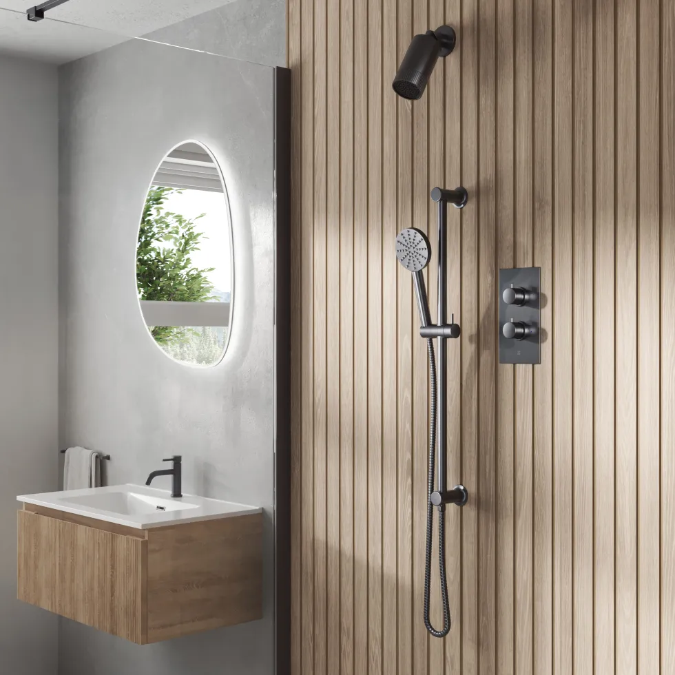 Core Shower Package with 2 Outlet Concealed Valve with Wall Mounted Fluted Spotlight Shower Head & Fluted Handset Slide Rail Kit