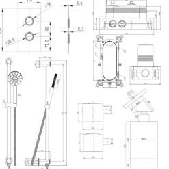 Core Shower Package with 2 Outlet Concealed Valve with Wall Mounted Fluted Spotlight Shower Head & Fluted Handset Slide Rail Kit