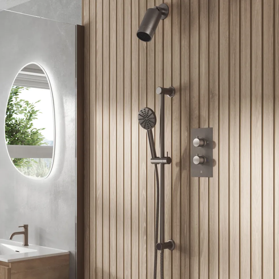 Core Shower Package with 2 Outlet Concealed Valve with Wall Mounted Fluted Spotlight Shower Head & Fluted Handset Slide Rail Kit