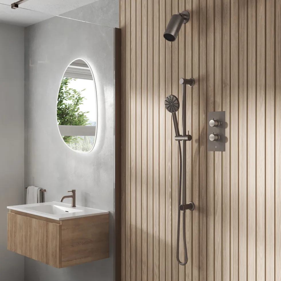 Core Shower Package with 2 Outlet Concealed Valve with Wall Mounted Fluted Spotlight Shower Head & Fluted Handset Slide Rail Kit