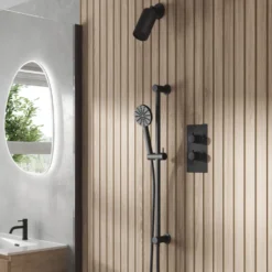 Core Shower Package with 2 Outlet Concealed Valve with Wall Mounted Fluted Spotlight Shower Head & Fluted Handset Slide Rail Kit