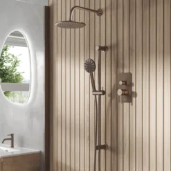 Core Shower Package with 2 Outlet Manual Valve, Fixed Wall Mounted Shower Head & Fluted Handset Slide Rail Kit