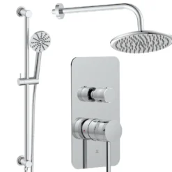 Core Shower Package with 2 Outlet Manual Valve, Fixed Wall Mounted Shower Head & Fluted Handset Slide Rail Kit