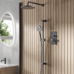 Core Shower Package with 2 Outlet Manual Valve, Fixed Wall Mounted Shower Head & Fluted Handset Slide Rail Kit