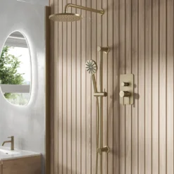 Core Shower Package with 2 Outlet Manual Valve, Fixed Wall Mounted Shower Head & Fluted Handset Slide Rail Kit