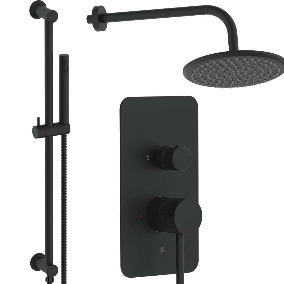 Core Shower Package with 2 Outlet Manual Valve, Fixed Wall Mounted Shower Head & Microphone Handset Slide Rail Kit