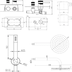 Core Shower Package with 2 Outlet Manual Valve, Fixed Wall Mounted Shower Head & Shower Kit