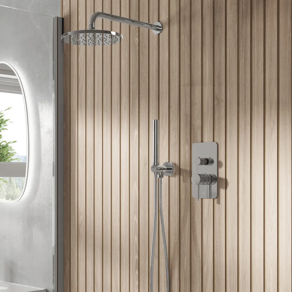 Core Shower Package with 2 Outlet Manual Valve, Fixed Wall Mounted Shower Head & Shower Kit