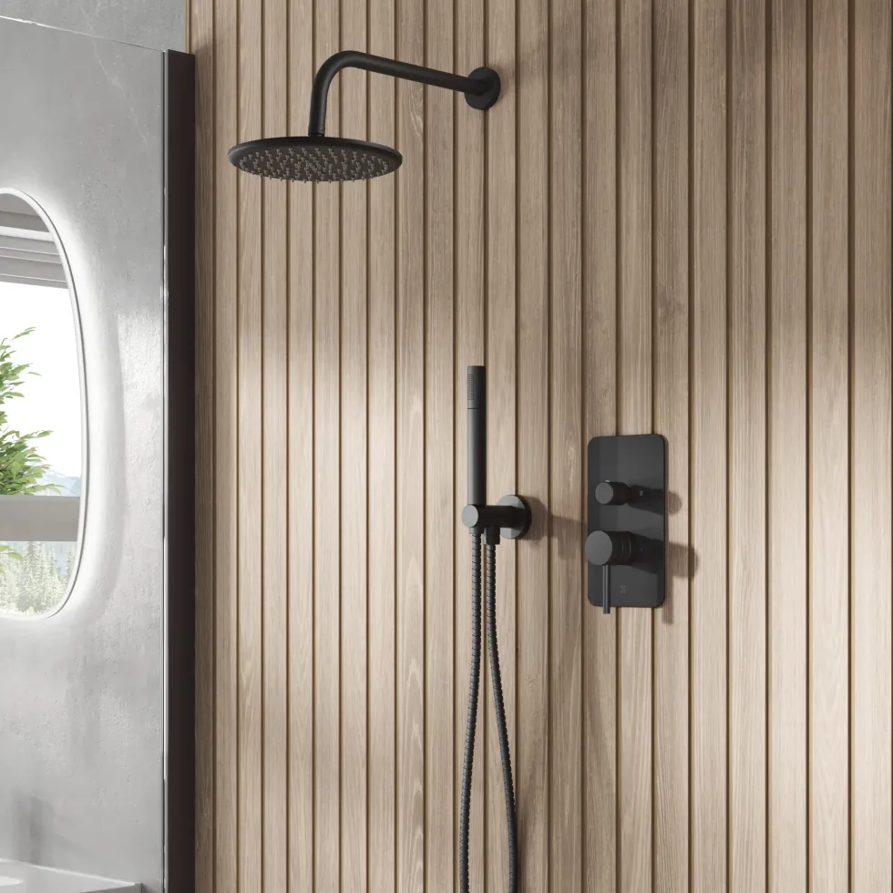Core Shower Package with 2 Outlet Manual Valve, Fixed Wall Mounted Shower Head & Shower Kit