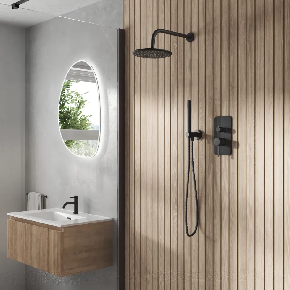 Core Shower Package with 2 Outlet Manual Valve, Fixed Wall Mounted Shower Head & Shower Kit