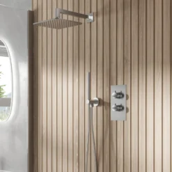 Core Shower Package with 2 Outlet Valve, Fixed Wall Mounted Square Shower Head & Shower Wall Kit