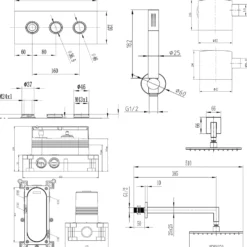 Core Shower Package with 2 Outlet Valve, Fixed Wall Mounted Square Shower Head & Shower Wall Kit