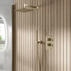 Core Shower Package with 2 Outlet Valve, Fixed Wall Mounted Square Shower Head & Shower Wall Kit