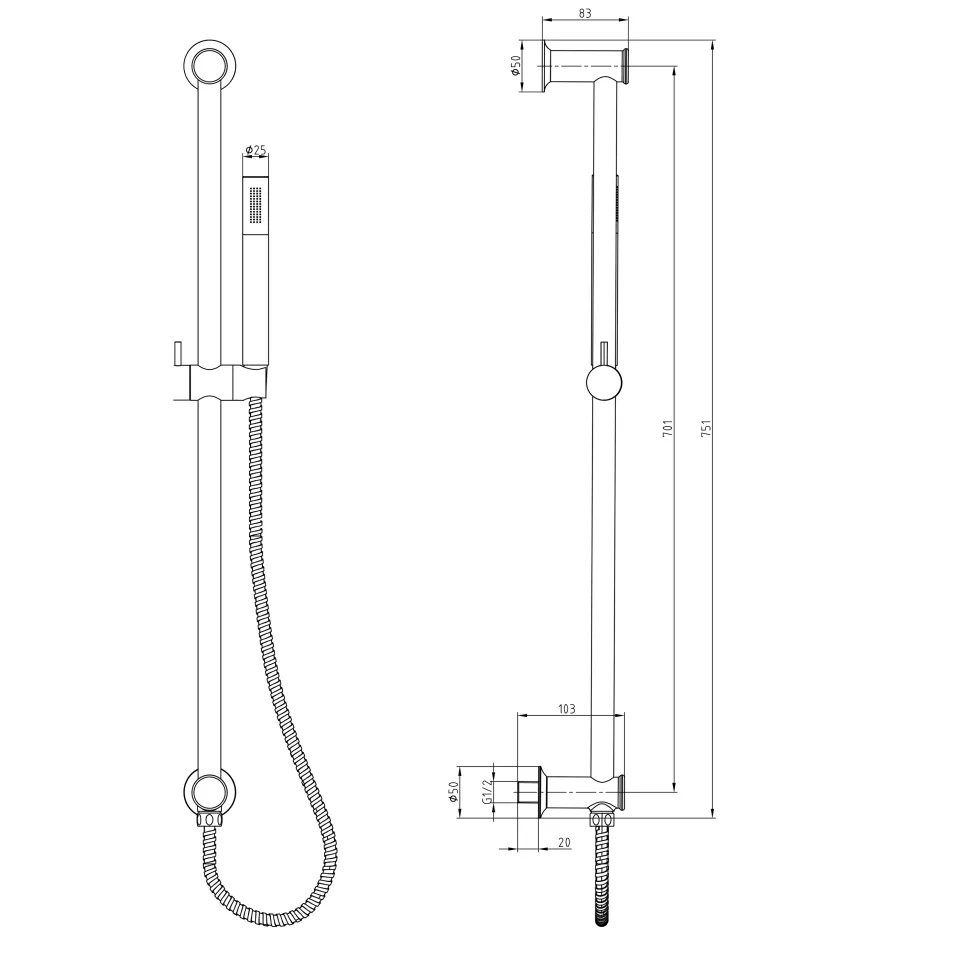 Core Slide Rail Shower Kit with Microphone Handset & Hose
